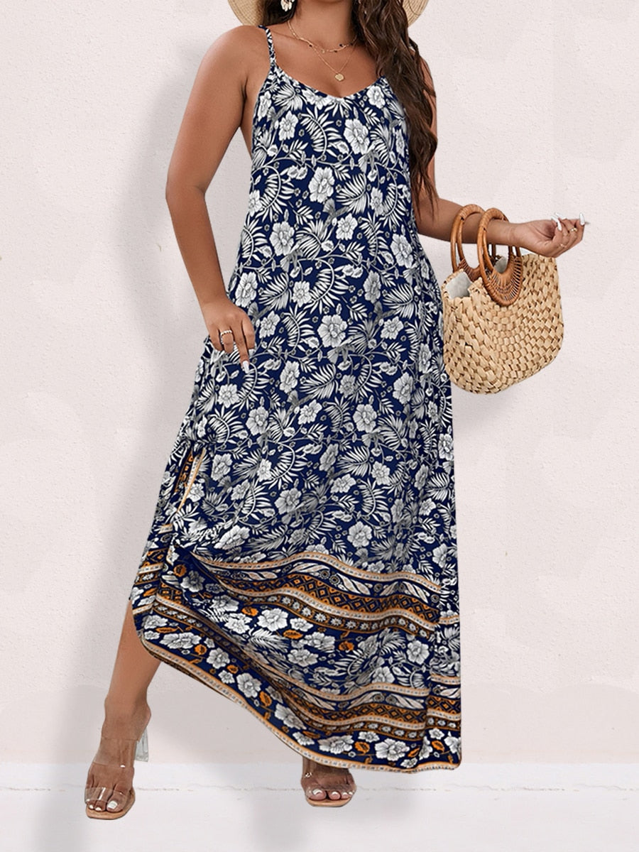 Finjani Women's Dress Plus Size Cami Dresses Summer Backless Maxi Dress Floral Print Formal Party Dresses 2023