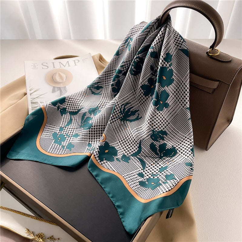 Fashion Hair Scarf for Women Decor Headband Ribbon Satin Silk Square Scarves Lady Wrist Wrap Shawls Design Bandana Foulard FJ706-1