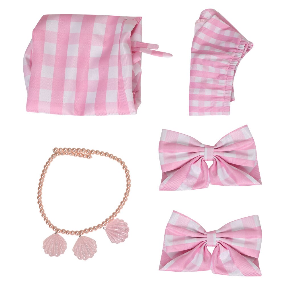 Margot Cosplay Pink Plaid Dress Up Hat Women Costume Movie Roleplay Fantasia Halloween Party Clothes For Disguise