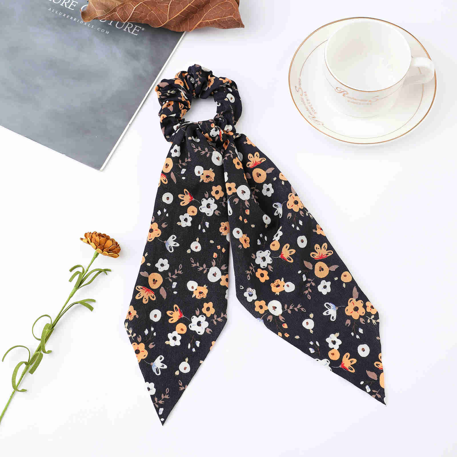 Fashion Print Chiffon Long Ribbon Scrunchies Women Girls Ponytail Scarf Elastic Hair Bands Ties Hair Accessories Wholesale 9