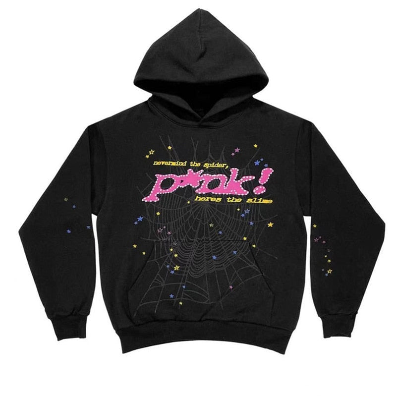 Y2k Printed Hoodie Sweatshirt for Women Spider Web Letter Gothic Streetwear Winter Baggy Hooded Polyester Autumn Punk Hoodies Black