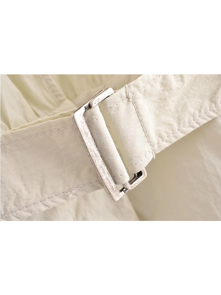 Summer Women Safari Style Jumpsuit With Belt New Female Solid Pocket Decoration Deep V-Neck Backless Camisloe Bodysuit