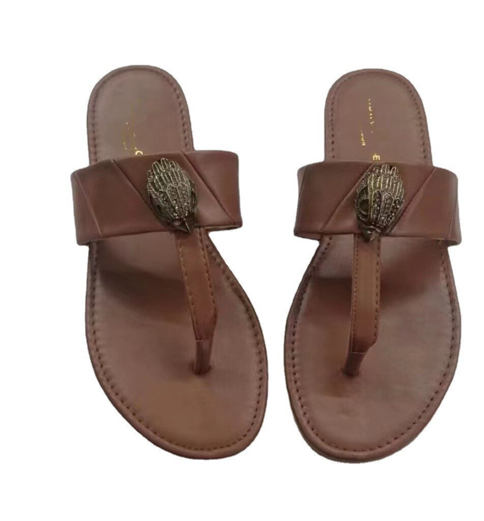Hardware diamond buckle flip-flops women slides outdoor beach slipper females woman Large size ladies sandals Women's shoes brown