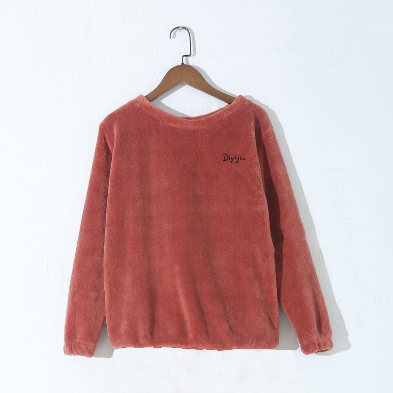 Women Winter Velvet Sets Pullover And Elastic Waist Pants Sets Casual Warm Cashmere Sets Women Autumn and Winter RED TOP fit to 45-75kgs