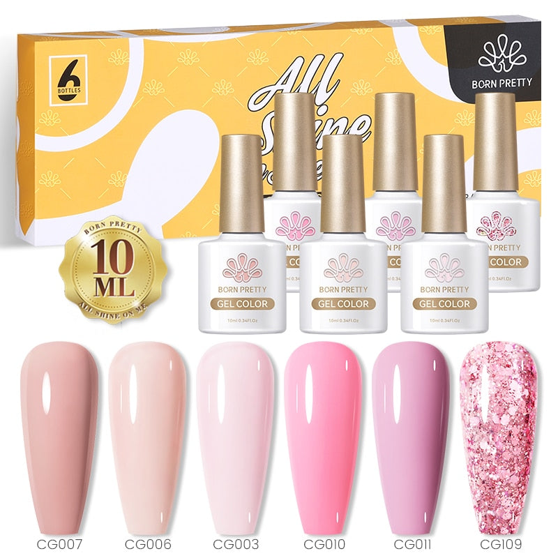 BORN PRETTY 6 Bottles 10ml Jelly Transparent Nail Gel Pink Nude Color Soak Off Gel Nail Polish for Manicure s3