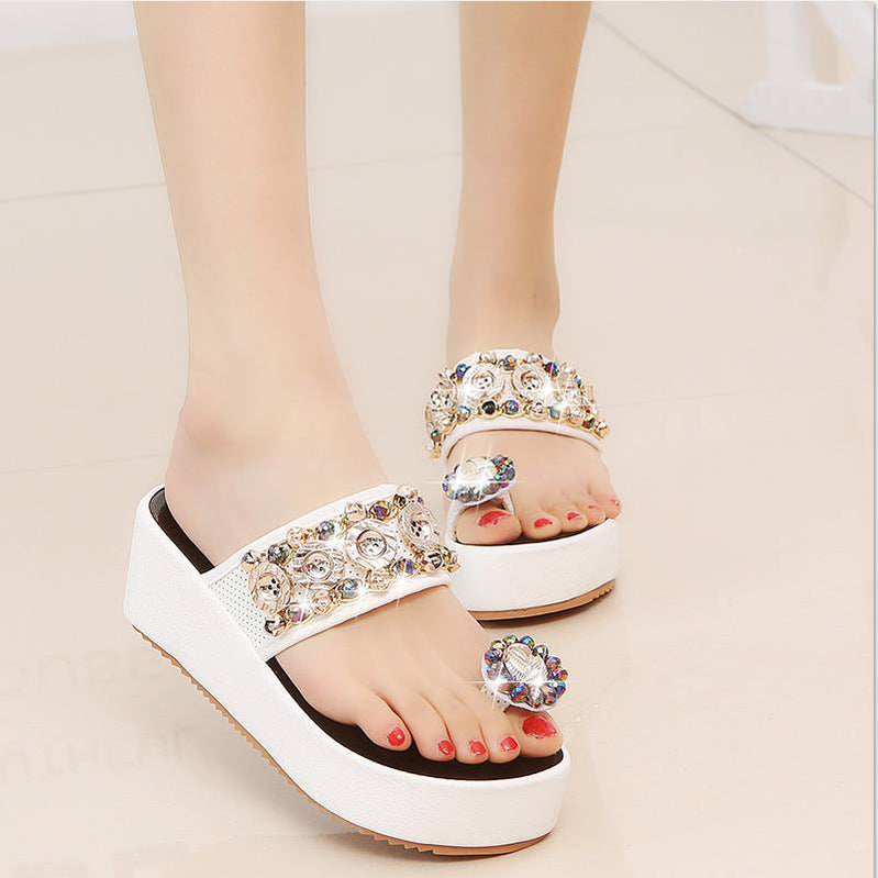 Women shoes Platform Gladiator Sandals Women Summer wedges slipper crystal Sandal Flat Platform summer women Slipper m325 White
