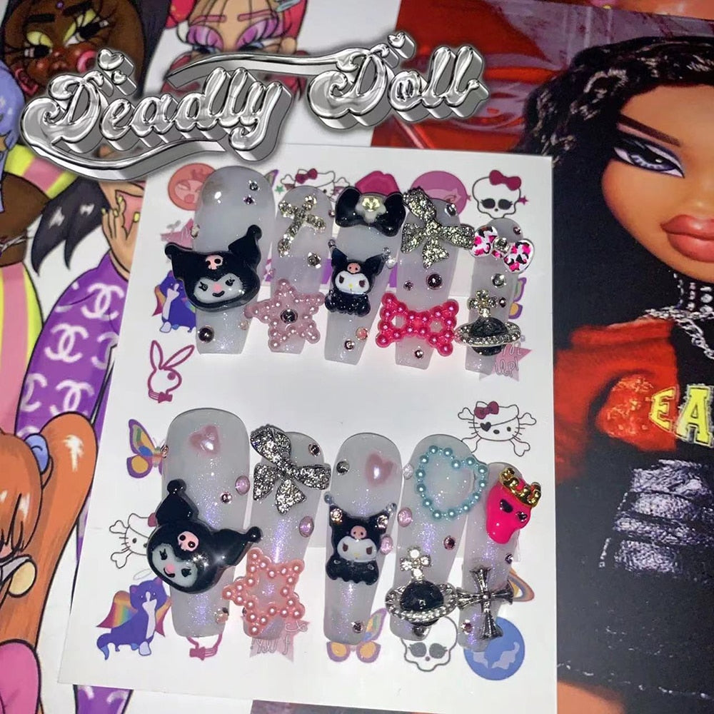 Fashion Cool Personality Cosplay Party Nails Long Coffin 3D High-End Chain Nail Tips Girls Gift Accessories 21