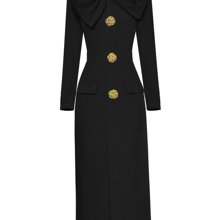 Runway Autumn Midi Dresses for Women Elegant Black Green Vestidos Long Sleeve Straight Party Robe Femme Plus Size XXL Black