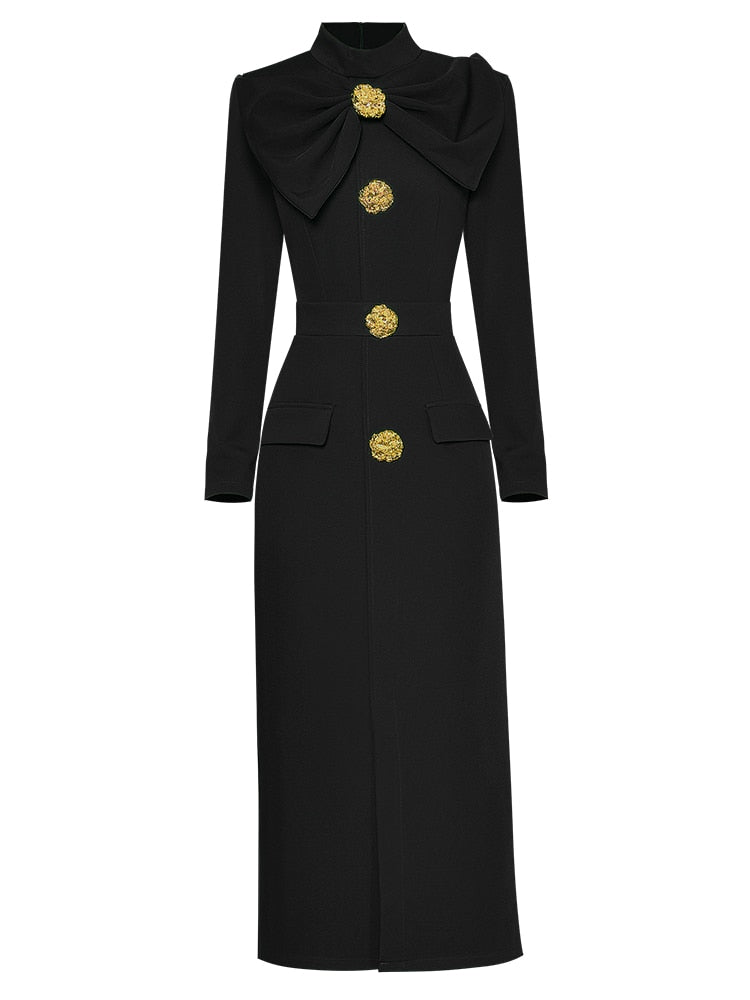 Runway Autumn Midi Dresses for Women Elegant Black Green Vestidos Long Sleeve Straight Party Robe Femme Plus Size XXL Black