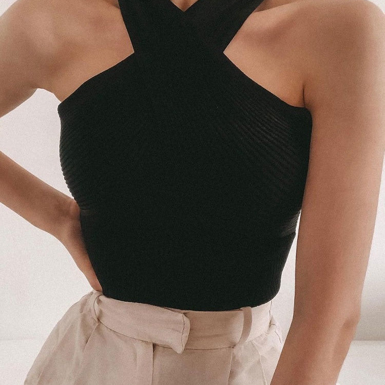 Fashion Women Summer Solid Vest Sleeveless Shirt Muje Knitted Tops Casual Blouses Y2K Crop Cami Top