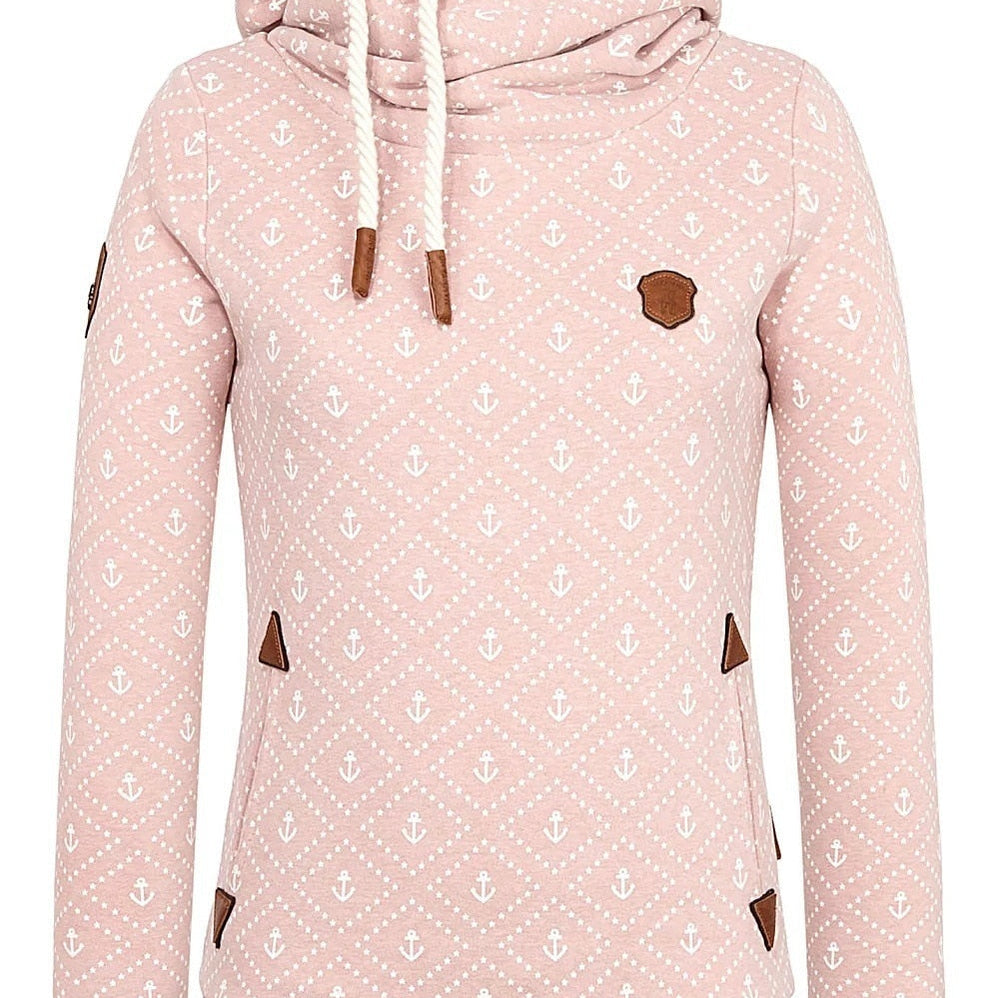 Anchor Print Big Size Hoodies Women 5xl Poleron Mujer 2024 Korean Street Pocket Sweatshirt Drawstring Slim Fit Hipster Hoodie pink hoodie
