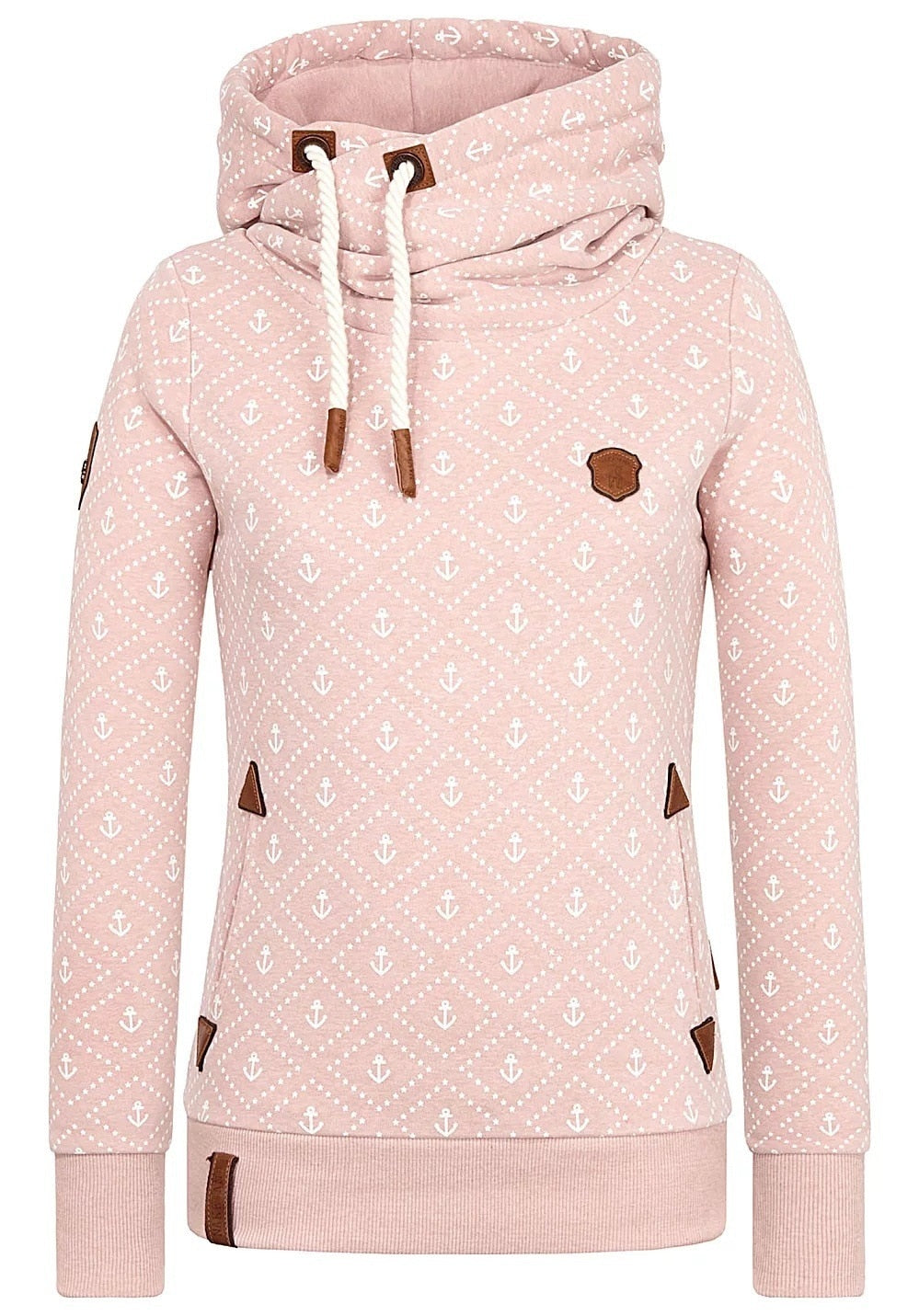Anchor Print Big Size Hoodies Women 5xl Poleron Mujer 2024 Korean Street Pocket Sweatshirt Drawstring Slim Fit Hipster Hoodie pink hoodie