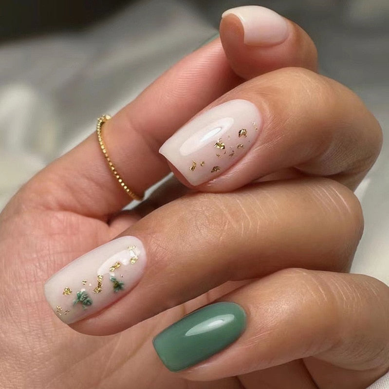 Summer New Square False Nails French Fake Nails With Flower Pattern Designs False Nails Full Cover Detachable Press on Nail Tips 4