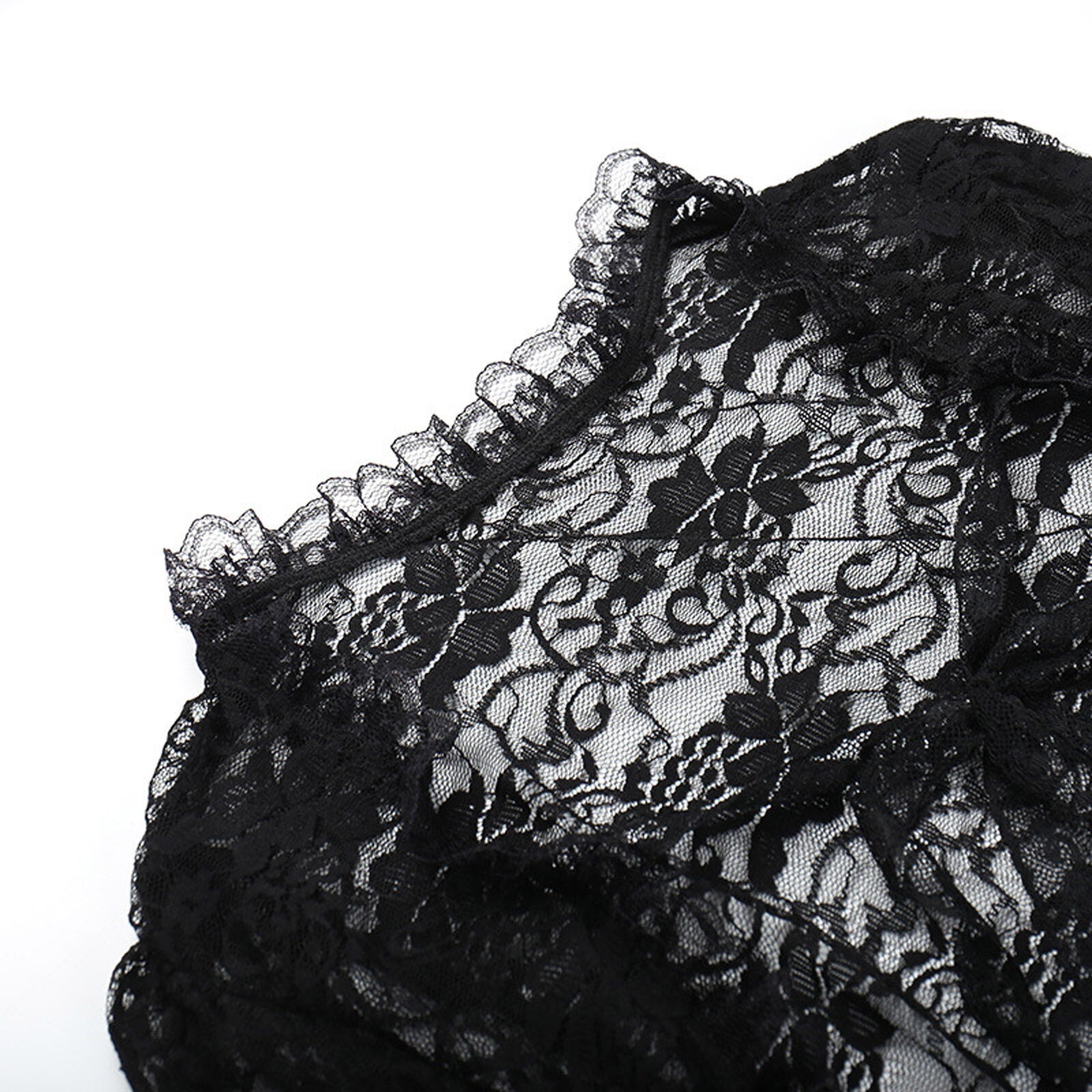 Gothic Black Lace Cardigan Women Halloween Mesh Flare Sleeve See Through Sexy Smock Top Elegant Aesthetic Cropped Tops Y2K