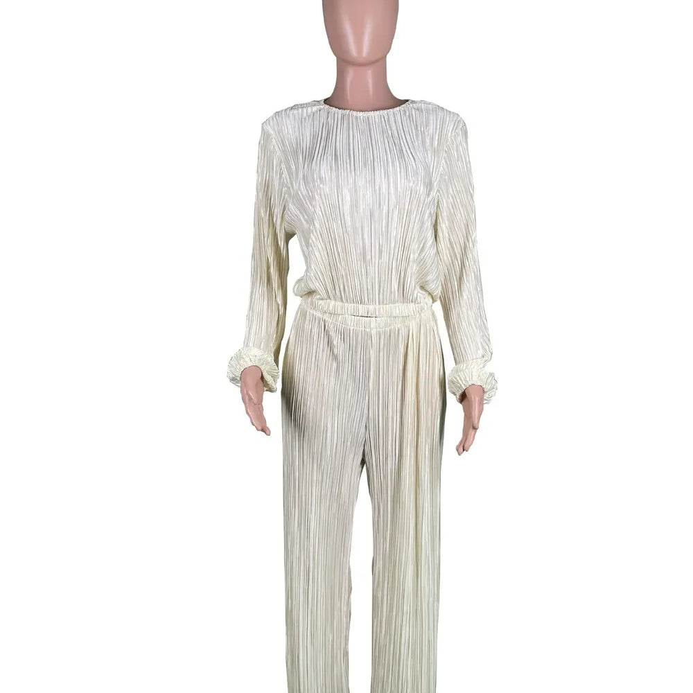 High Elasticity Two Piece Set for Women Long Sleeve O neck Tops Women's Tracksuit Female Casuals Home Loose Wide Leg Pant Sets