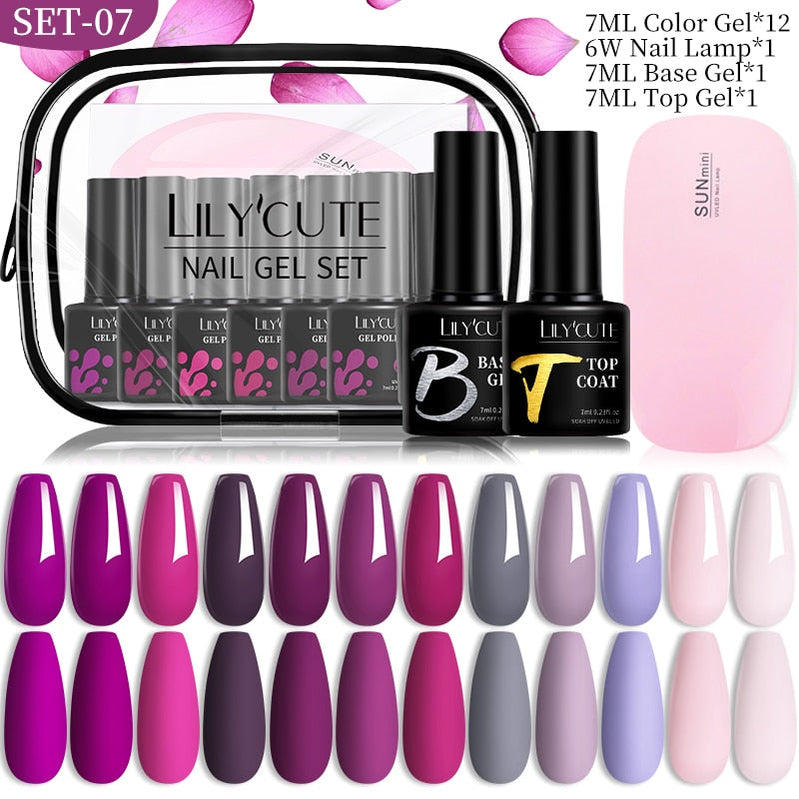 LILYCUTE 12PCs 7ml Spring Macaron Nail Gel Polish Set Semi Permanent UV Gel For Manicure Soak Off Gel Nail Polish Kit Varnishes 56060-7