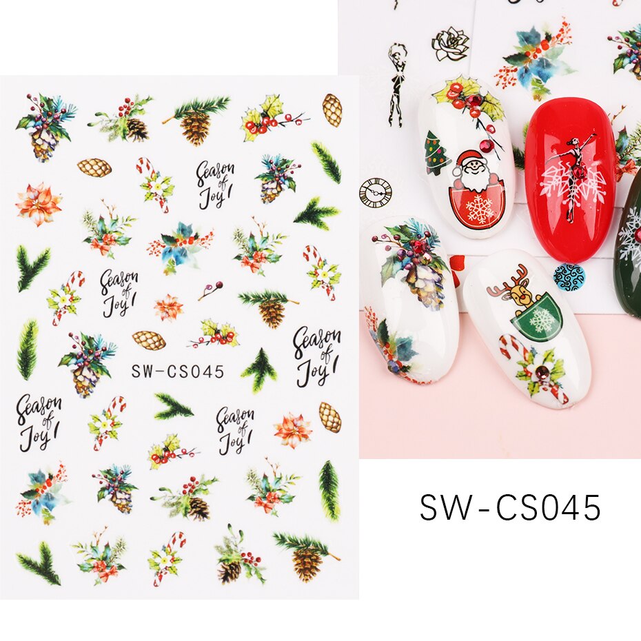 Snow Bird Winter Autumn Nail Art Stickers Maple Leaf Cotton Flower Fall Design Line Adhesive Sliders Manicure Decoration JINO-48 SW-CS045