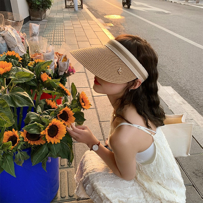 Empty Top Straw Hat Travel Sunshade Sun Hat Cap Trendy Superlite Beach Cap summer Wear Visor Cap For Womens