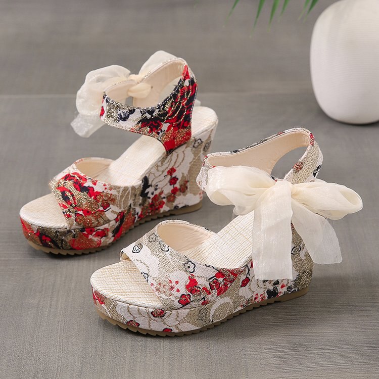 Hot Lace Leisure Women Wedges Heeled Women Shoes Summer Sandals Party Platform High Heels Shoes Woman red