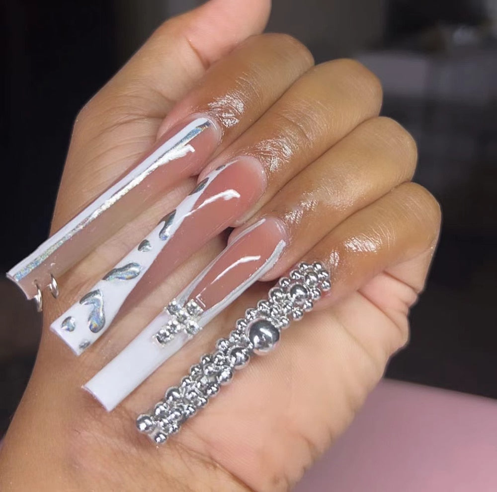 41Style Diamond Stiletto Coffin Long Nail Europe America Handwork Customization Cosplay Party Full Cover Fake Nails Woman Gift 24