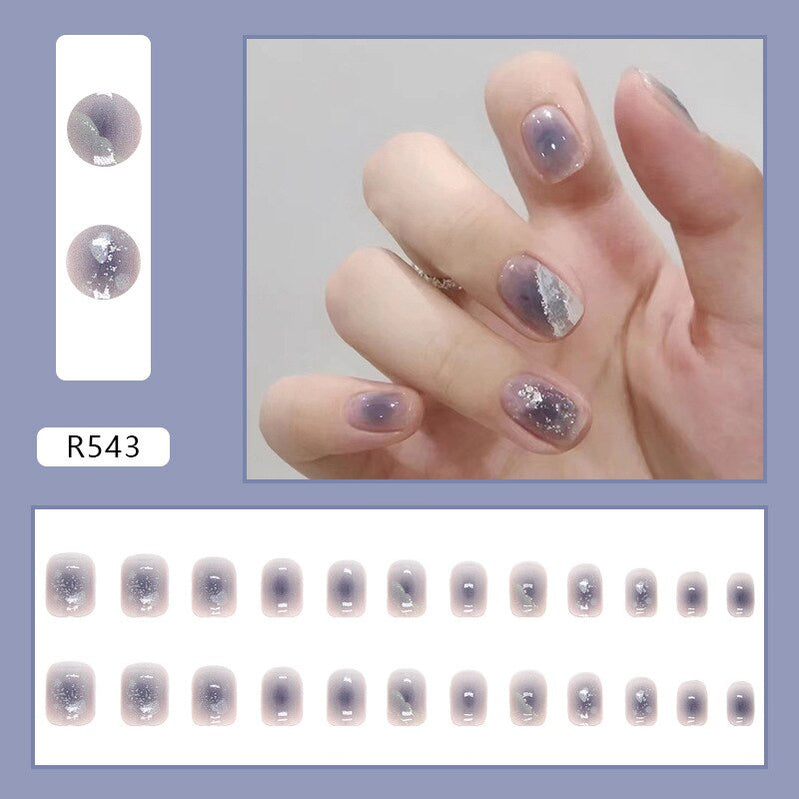 24Ps Childlike Fake Nails With Glue Cute Kawaii Personality Stick On Nails False Girls Short Press On Nail Art DIY Manicure Tool Nails With Glue R543