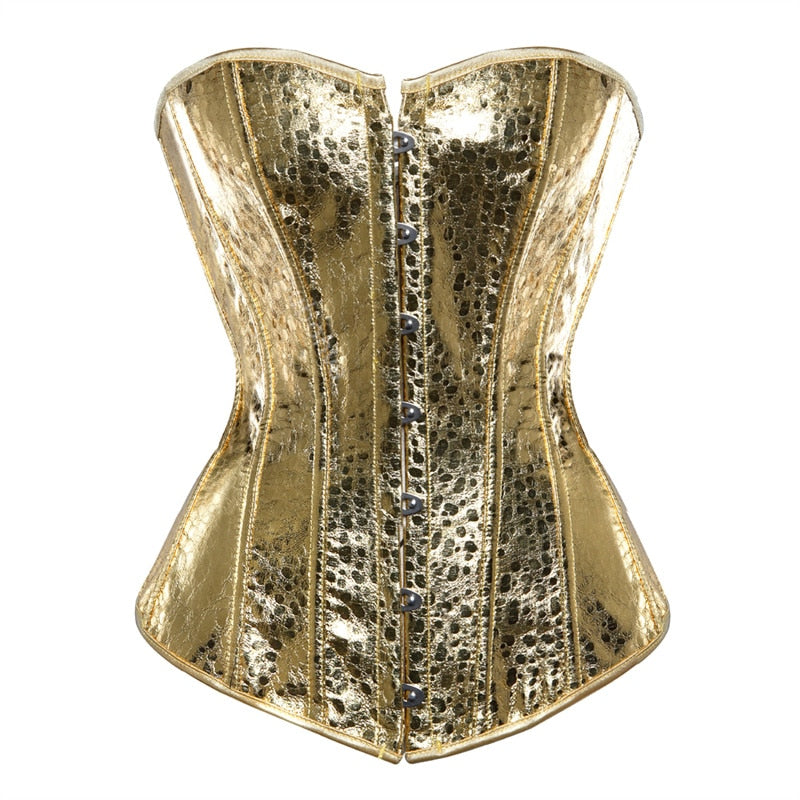 corset bustier top women vintage style gold silver overbust corset leather nightclub sexy korsett lingerie strapless 2797gold