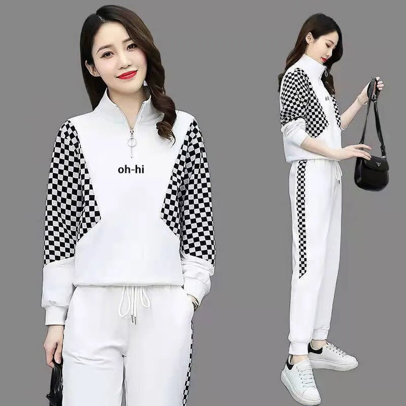 Women Clothing Set Long Sleeve Autumn Winter Sweatshirt+Pants 2Pcs Suit Casual Sportswear Letter Female Fashion Streetwear white