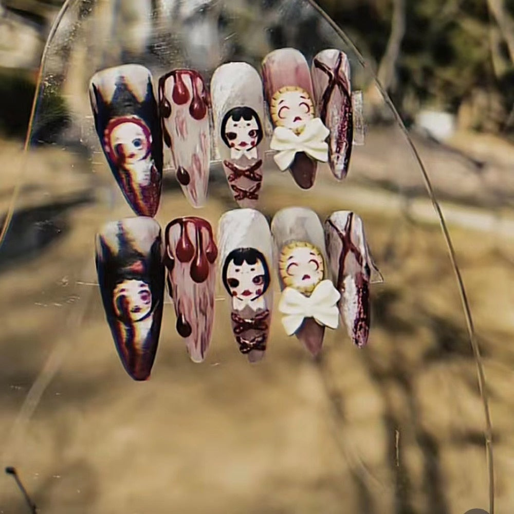 Fashion Cool Personality Cosplay Party Nails Long Coffin 3D High-End Chain Nail Tips Girls Gift Accessories