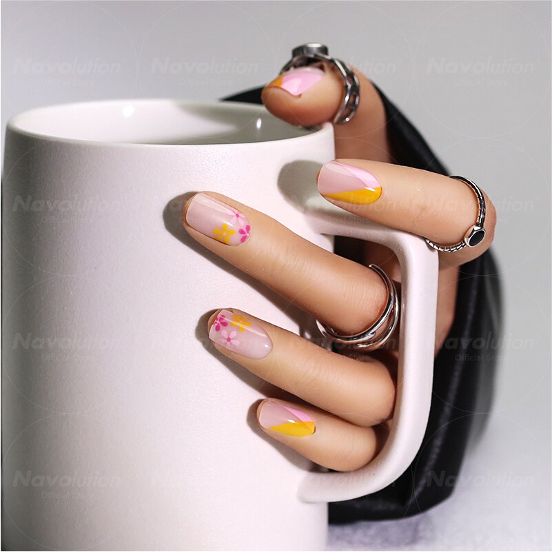 Navolution 24Pcs/Set DIY Manicure Wearable Fake Nails press on Detachable Finished Fingernails Ballet Square Head Almond Short