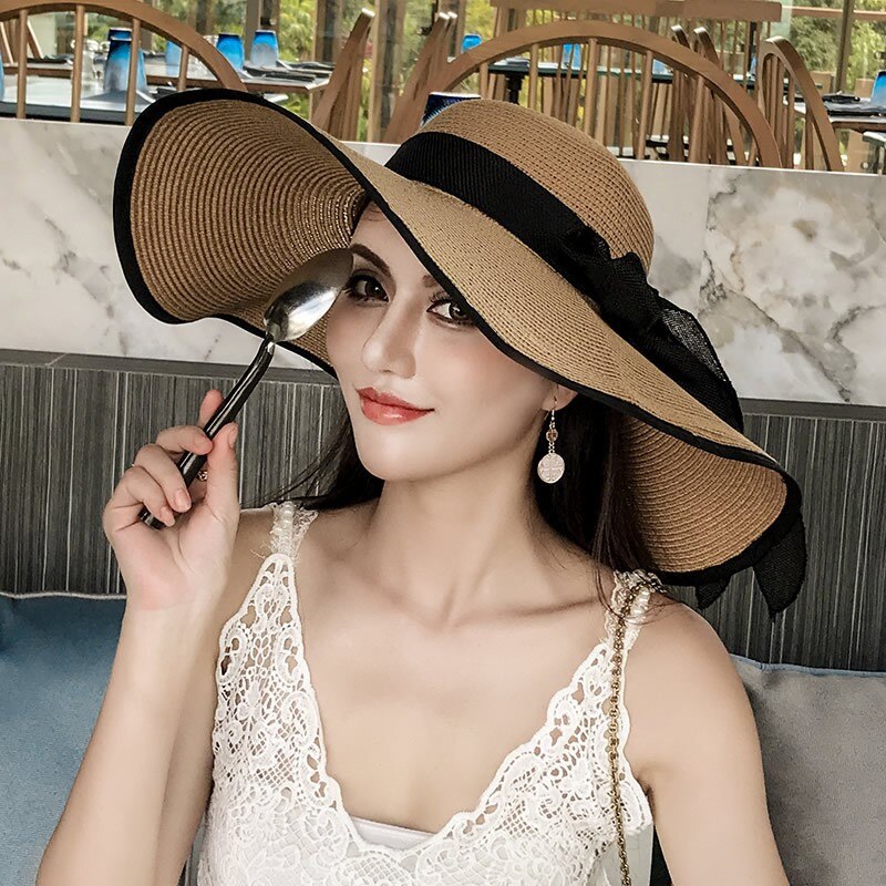 Seaside Photo Beach Straw Hat Children Summer Large Brim Sunscreen Shading Simple Fashion Large Brimmed Hat Sun Hat Beach Hat