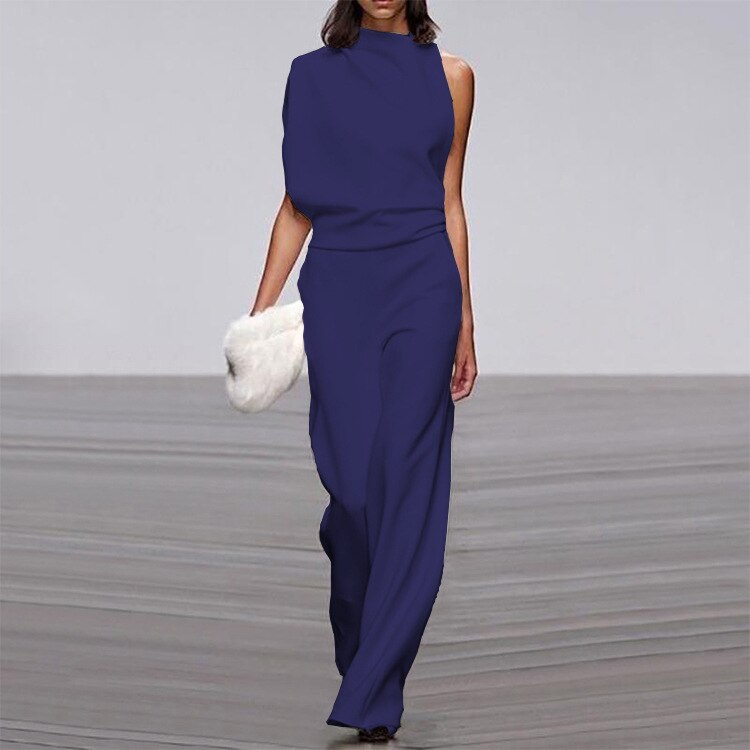 Solid Color One Shoulder Women's Pants Summer New Sleeveless Stacked Neck Jumpsuits Women Bodysuit Clothes Streetwear 11