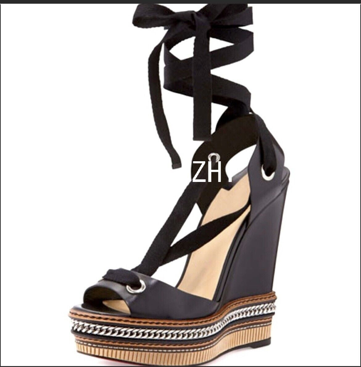 Wedge Metal Chain Strap Sexy Sandals Woman Peep Brown Leather Zipper Platform Heels Cover Open Suede Velvet Noble Shoes Summer 12.5cm 1