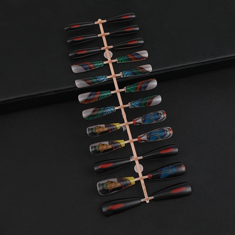 3D fake nails Peacock girl designs French long coffin tips press on faux ongles tips DIY manicure supplies false acrylic nails Default Title