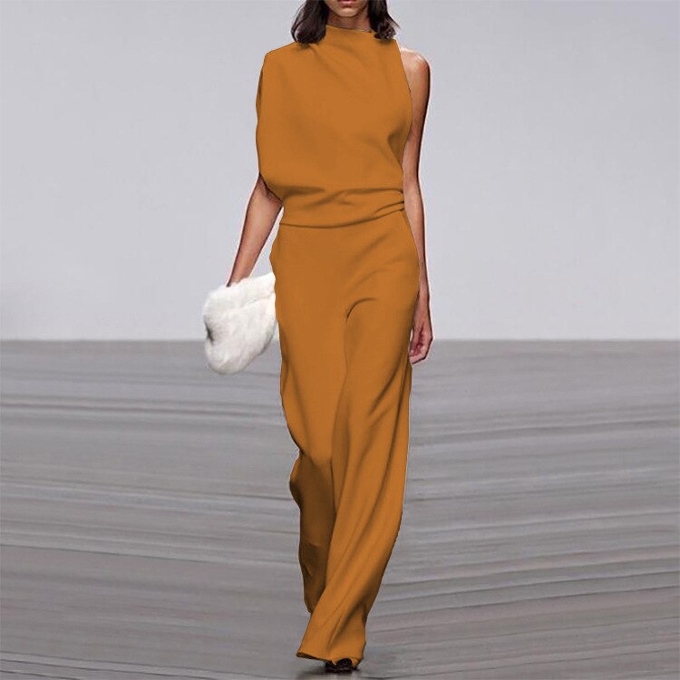 Solid Color One Shoulder Women's Pants Summer New Sleeveless Stacked Neck Jumpsuits Women Bodysuit Clothes Streetwear 9