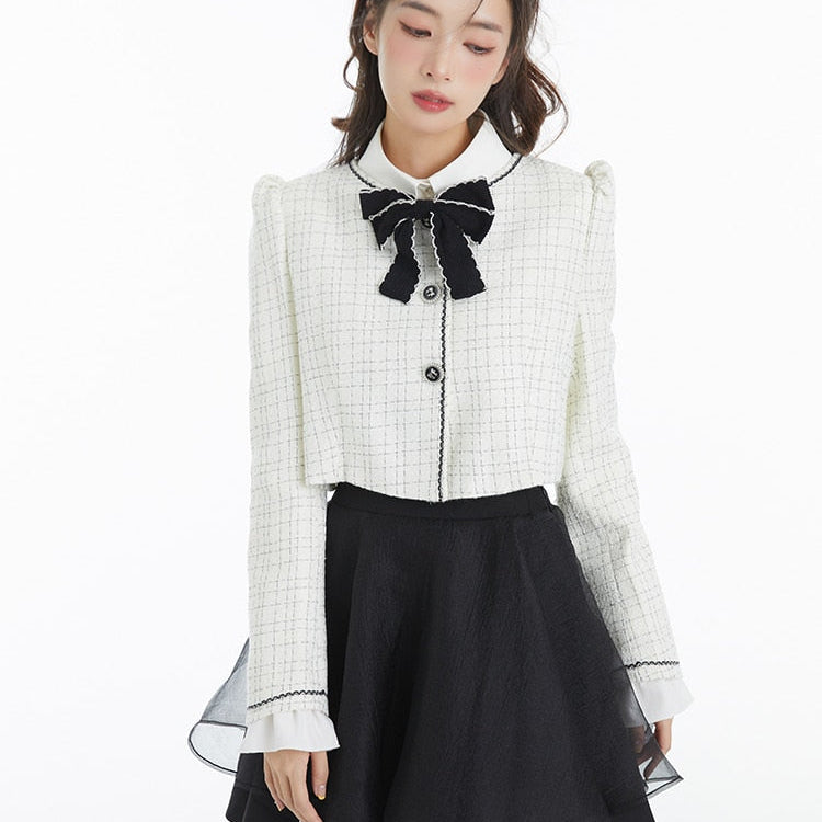 Spring Elegant Vintage 2 Piece Dress Set Women Sweet Blazers Suits Y2k Crop Tops + Mini Skirt Female Korea Fashion Clothing 2 Piece Set