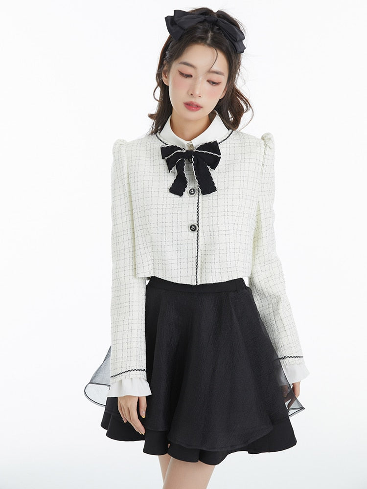Spring Elegant Vintage 2 Piece Dress Set Women Sweet Blazers Suits Y2k Crop Tops + Mini Skirt Female Korea Fashion Clothing