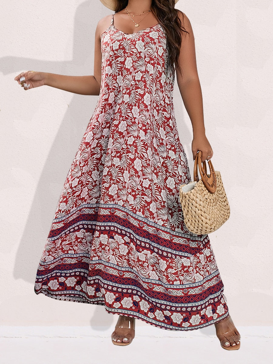Finjani Women's Dress Plus Size Cami Dresses Summer Backless Maxi Dress Floral Print Formal Party Dresses 2023
