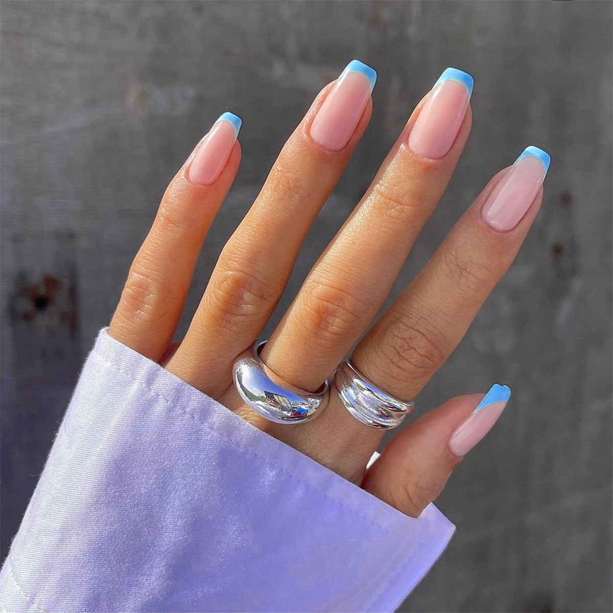 24Pcs/Box White French Fake Nails Press on Long XL Length Rhinestone Design False Nails Full Cover Acrylic Nail Tips