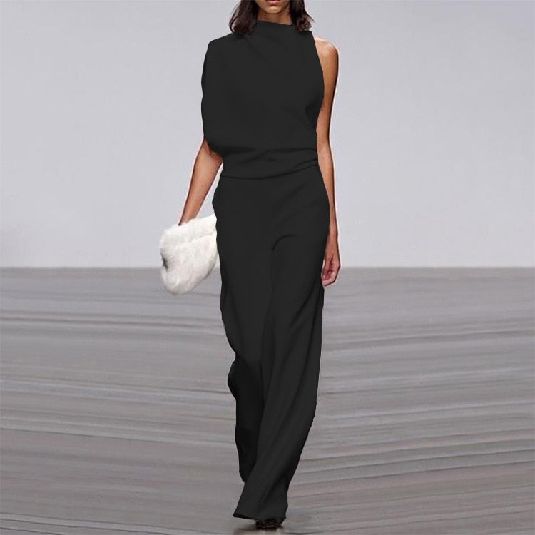 Solid Color One Shoulder Women's Pants Summer New Sleeveless Stacked Neck Jumpsuits Women Bodysuit Clothes Streetwear 3