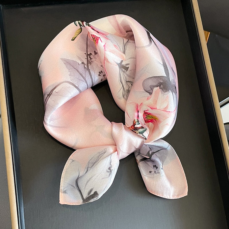 53cm Real Silk Nature Scarf Women Neckerchief Foulard Bandana Small Hairbands Fashion Floral Neck Ties for Office Lady New ZS-290 53x53cm