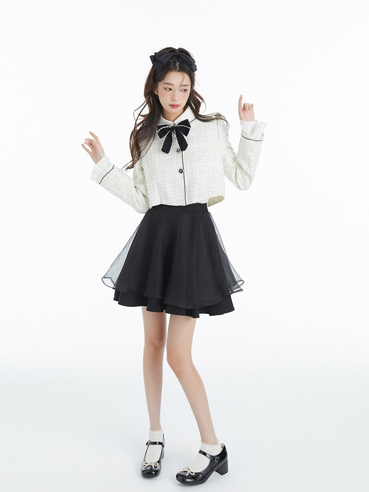 Spring Elegant Vintage 2 Piece Dress Set Women Sweet Blazers Suits Y2k Crop Tops + Mini Skirt Female Korea Fashion Clothing