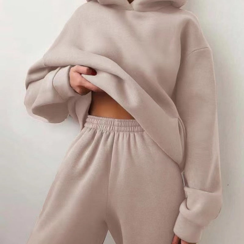 Winter Women Two Piece Sets Tracksuit Autumn Casual Solid Long Sleeve Hoodie Sweatshirts Female Oversized Trouser Pant Suit