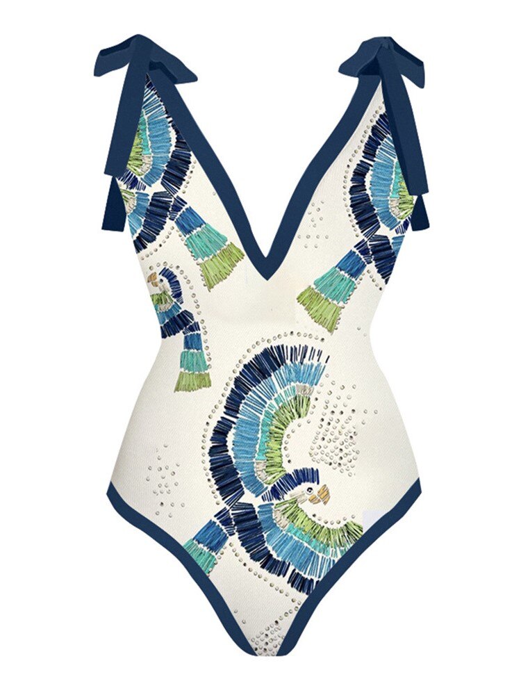 Skirt Cover Up Bodysuit Set Women Bandage Bathing Suit Swimwear Summer New Fashion Print Beach Holiday Bodysuit Cover Up Outfits