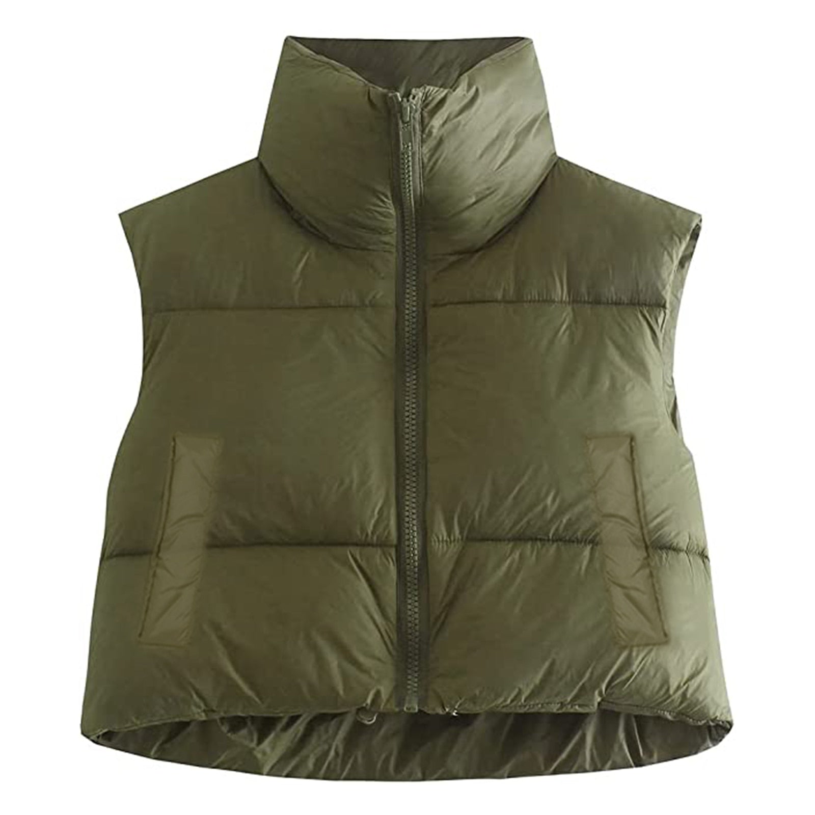 Women Winter Warm Crop Waistcoat, Sleeveless Stand Collar Double Sided Lightweight Puffer Vest C