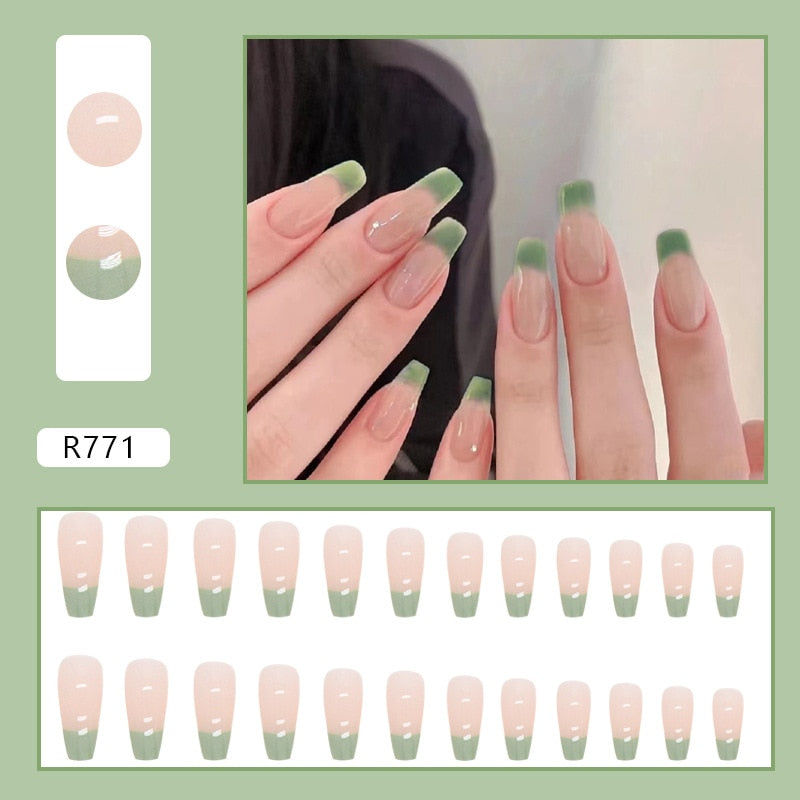 Y2k Fake Black Nail Long Ballet Reusable Adhesive Acrylic Press on set Nails Dark Acrylic Artificial False Nails Arts Tips 24pcs