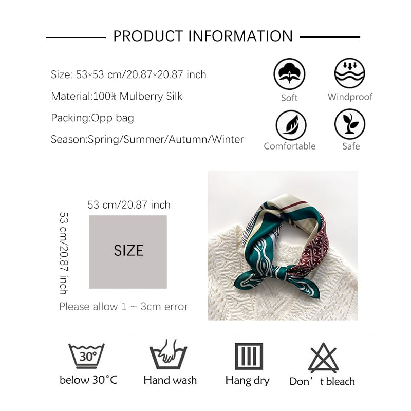 Fashion Designer Print 100% Natural Silk Square Scarves Women Hairband Neck Foulard Female Small Kerchief Bandana New