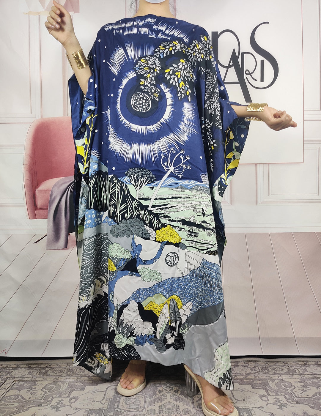 Kuwait Fashion - 2023 Summer Boho Loose Silk Kaftan Maxi Dress Oversized African Muslim Lady Abaya