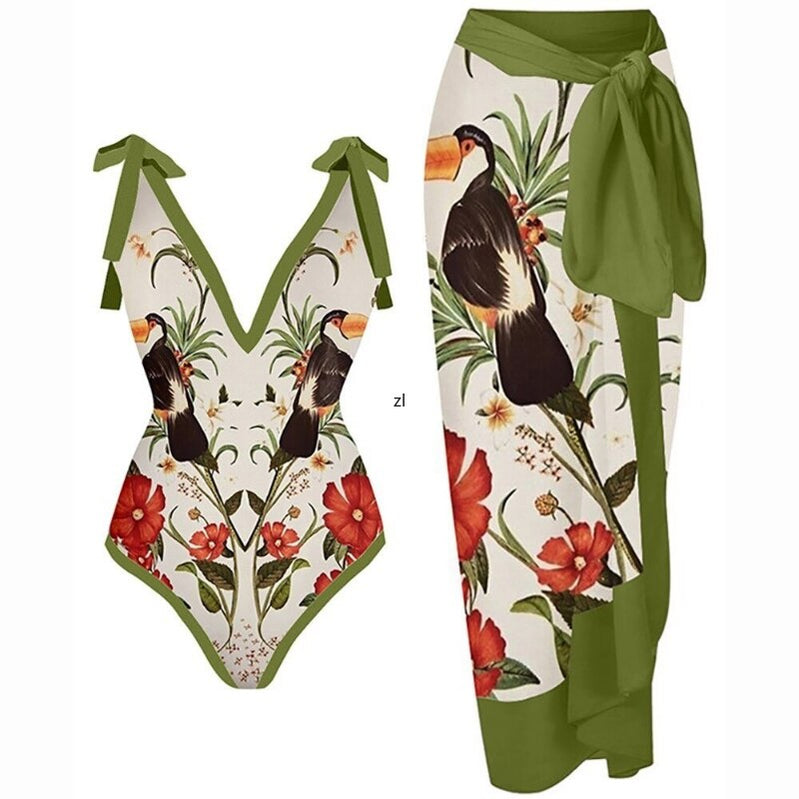 Two Piece Sets Beach Swimsuit Cover-up Summer Women Clothes Tops Bodysuits And Skirt Fitness Skinny Outfit 2 Piece Suit