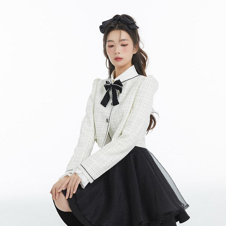 Spring Elegant Vintage 2 Piece Dress Set Women Sweet Blazers Suits Y2k Crop Tops + Mini Skirt Female Korea Fashion Clothing