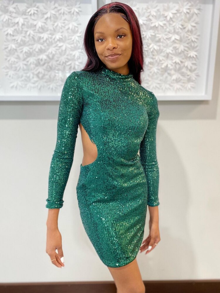 Simple Sequin Backless Homecoming Dresses Short High Neckline Hoco For Party Long Sleeve Vestido De Gala Custom-Made